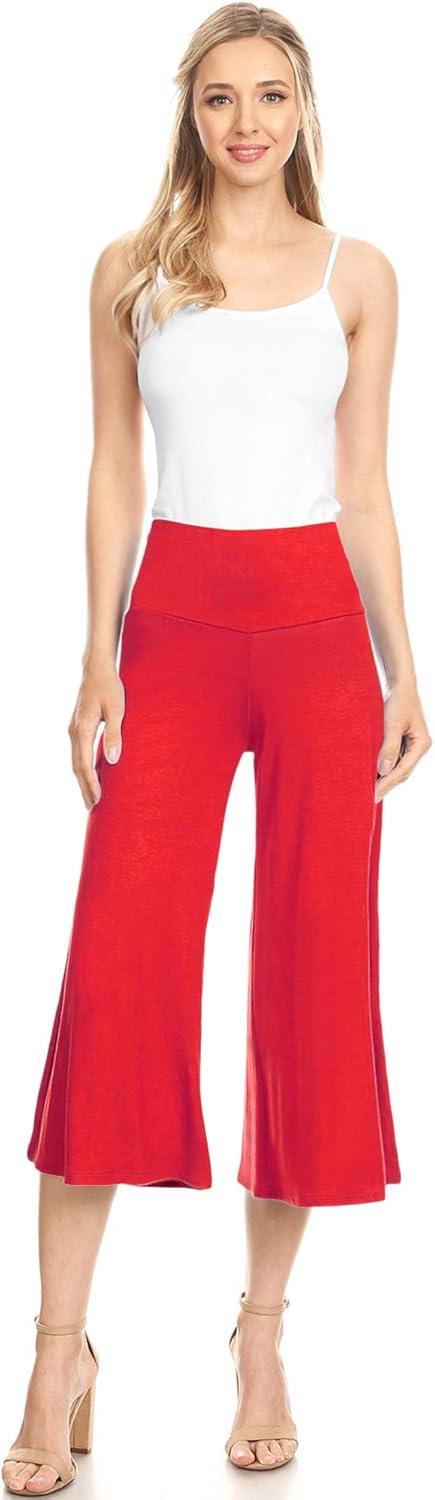 imageMade By Johnny Womens High Elastic Waistband Wide Leg Palazzo Culotte Gaucho Capri Pants S5XLWb876red