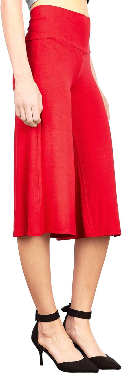 imageMade By Johnny Womens High Elastic Waistband Wide Leg Palazzo Culotte Gaucho Capri Pants S5XLWb876red