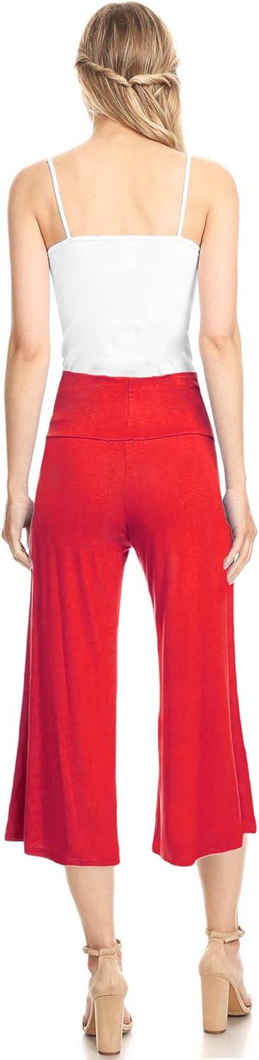 imageMade By Johnny Womens High Elastic Waistband Wide Leg Palazzo Culotte Gaucho Capri Pants S5XLWb876red