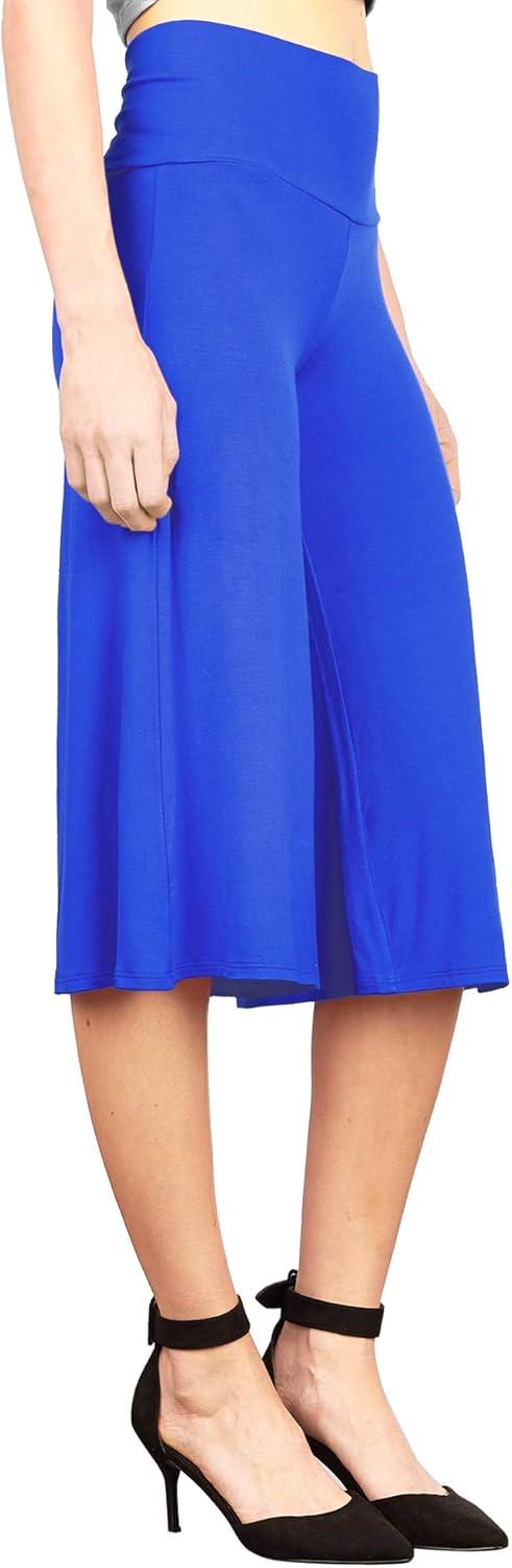 imageMade By Johnny Womens High Elastic Waistband Wide Leg Palazzo Culotte Gaucho Capri Pants S5XLWb876royalbrite
