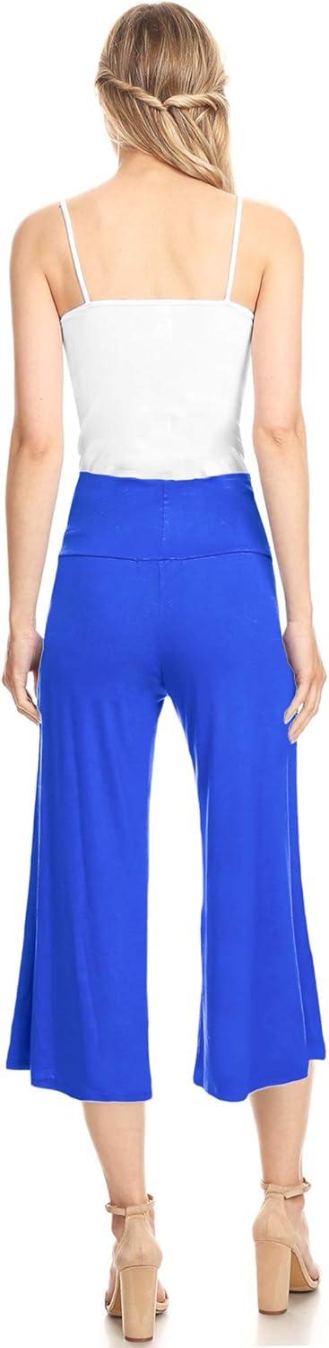imageMade By Johnny Womens High Elastic Waistband Wide Leg Palazzo Culotte Gaucho Capri Pants S5XLWb876royalbrite