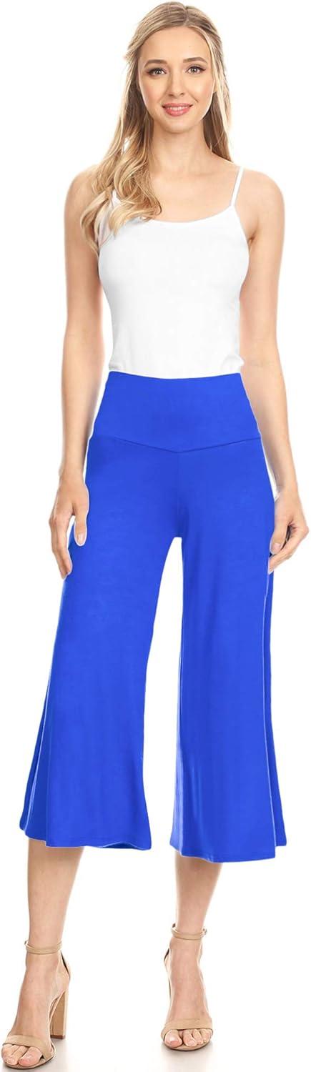 imageMade By Johnny Womens High Elastic Waistband Wide Leg Palazzo Culotte Gaucho Capri Pants S5XLWb876royalbrite