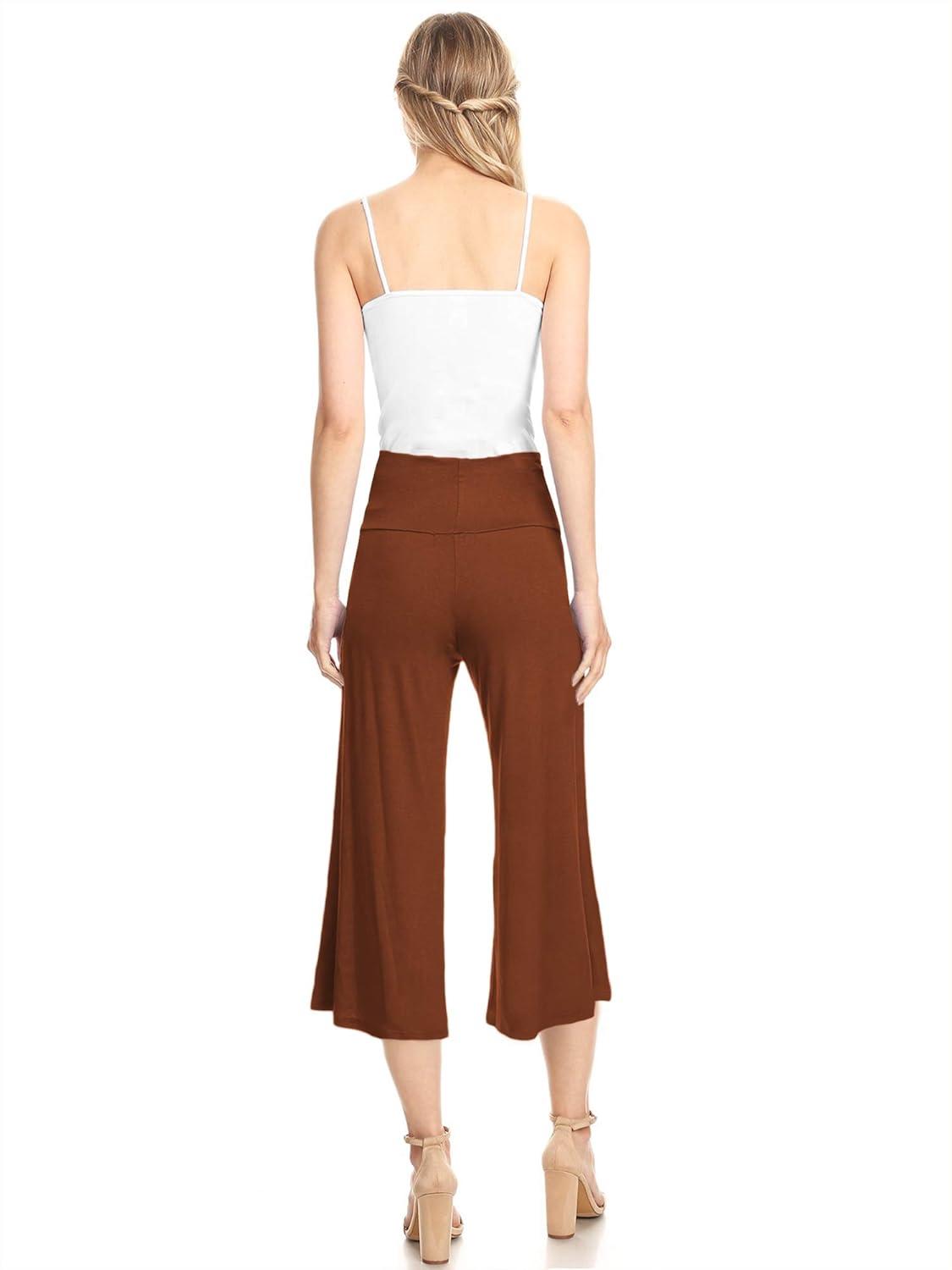 imageMade By Johnny Womens High Elastic Waistband Wide Leg Palazzo Culotte Gaucho Capri Pants S5XLWb876rust