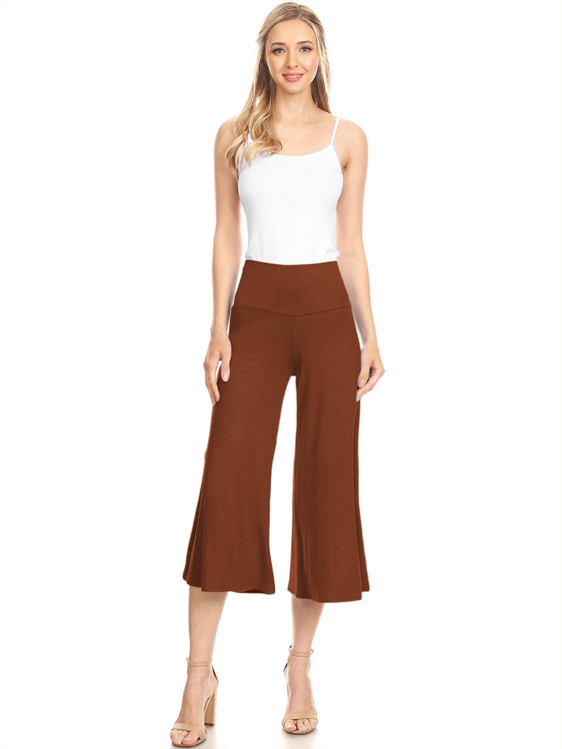 imageMade By Johnny Womens High Elastic Waistband Wide Leg Palazzo Culotte Gaucho Capri Pants S5XLWb876rust
