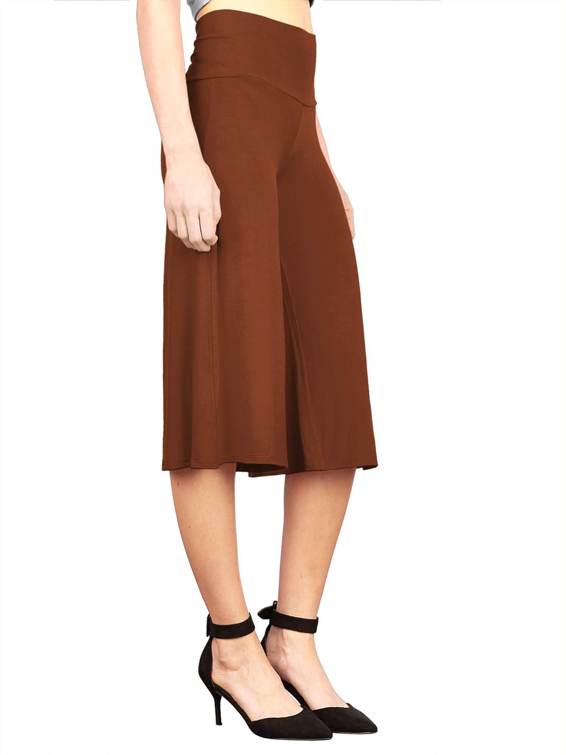 imageMade By Johnny Womens High Elastic Waistband Wide Leg Palazzo Culotte Gaucho Capri Pants S5XLWb876rust