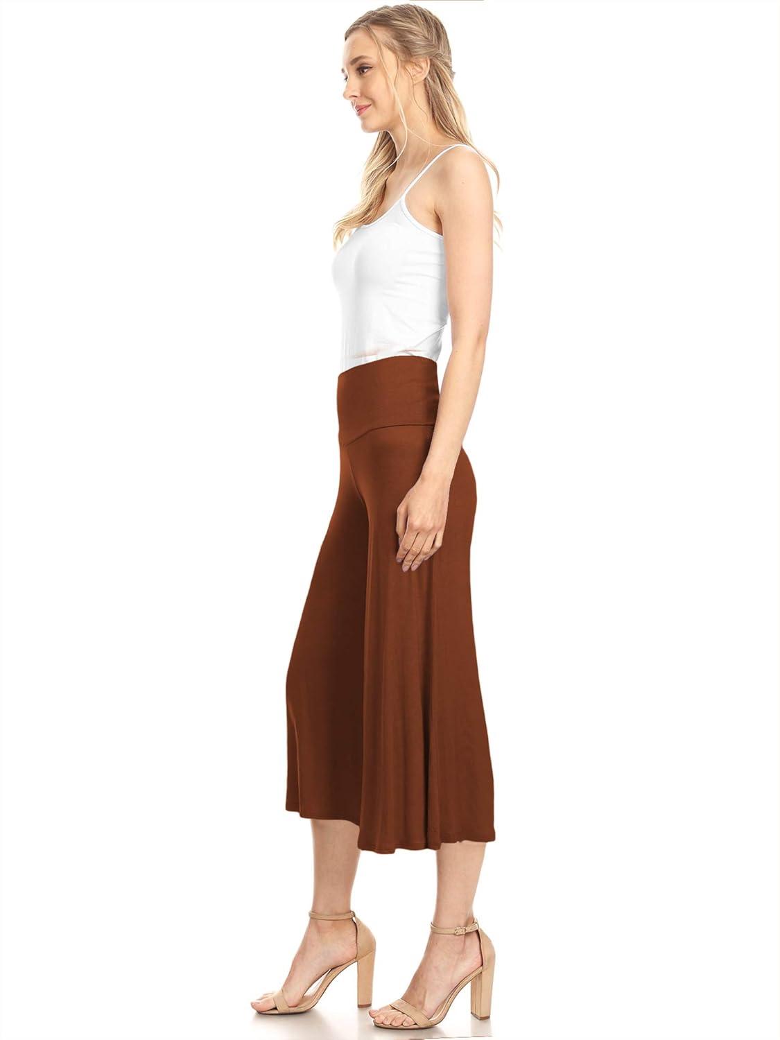 imageMade By Johnny Womens High Elastic Waistband Wide Leg Palazzo Culotte Gaucho Capri Pants S5XLWb876rust