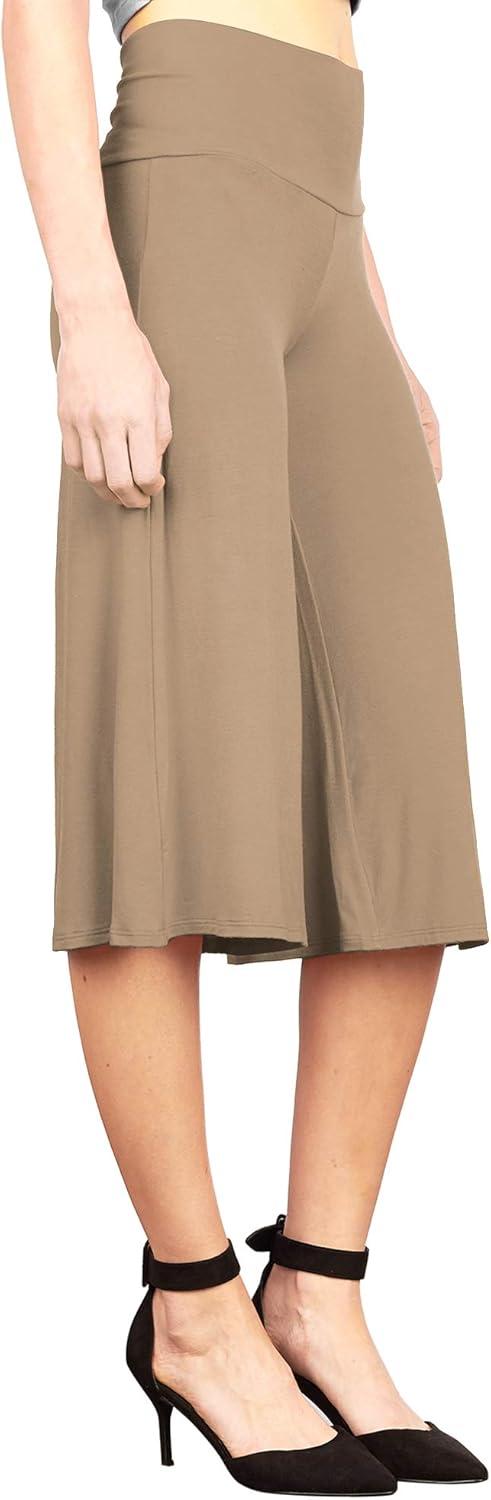 imageMade By Johnny Womens High Elastic Waistband Wide Leg Palazzo Culotte Gaucho Capri Pants S5XLWb876taupe