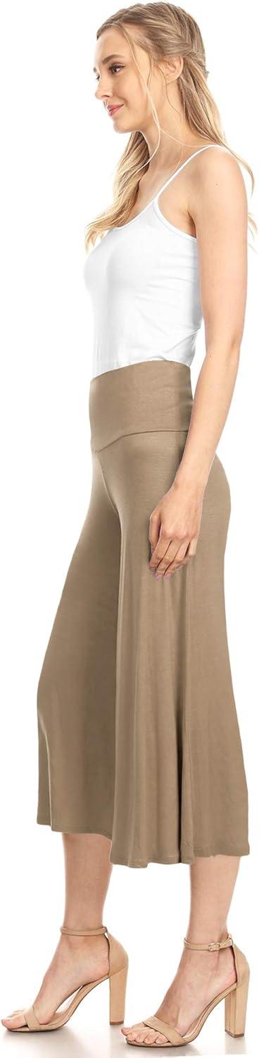 imageMade By Johnny Womens High Elastic Waistband Wide Leg Palazzo Culotte Gaucho Capri Pants S5XLWb876taupe