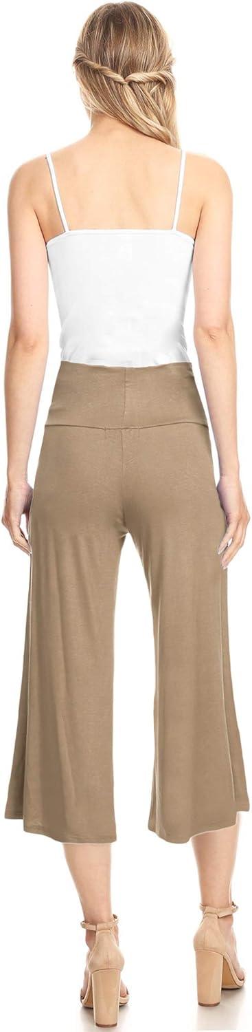 imageMade By Johnny Womens High Elastic Waistband Wide Leg Palazzo Culotte Gaucho Capri Pants S5XLWb876taupe