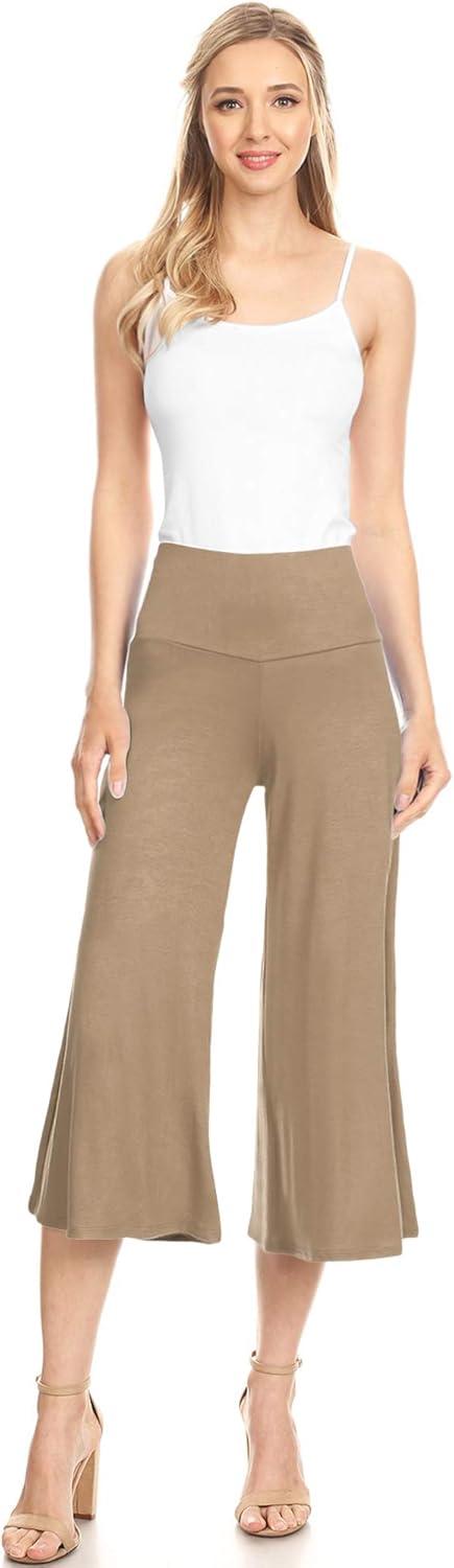 imageMade By Johnny Womens High Elastic Waistband Wide Leg Palazzo Culotte Gaucho Capri Pants S5XLWb876taupe