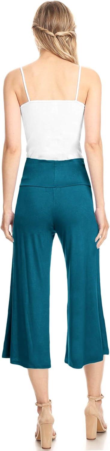 imageMade By Johnny Womens High Elastic Waistband Wide Leg Palazzo Culotte Gaucho Capri Pants S5XLWb876teal
