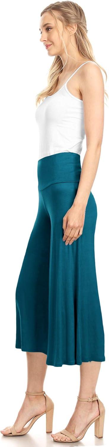 imageMade By Johnny Womens High Elastic Waistband Wide Leg Palazzo Culotte Gaucho Capri Pants S5XLWb876teal