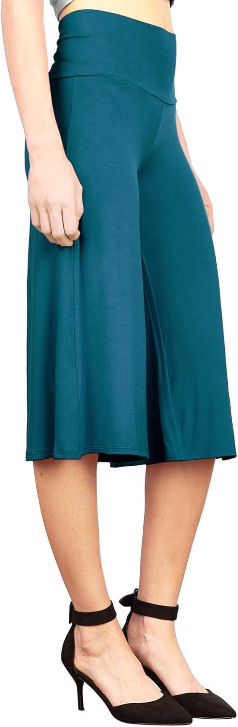 imageMade By Johnny Womens High Elastic Waistband Wide Leg Palazzo Culotte Gaucho Capri Pants S5XLWb876teal