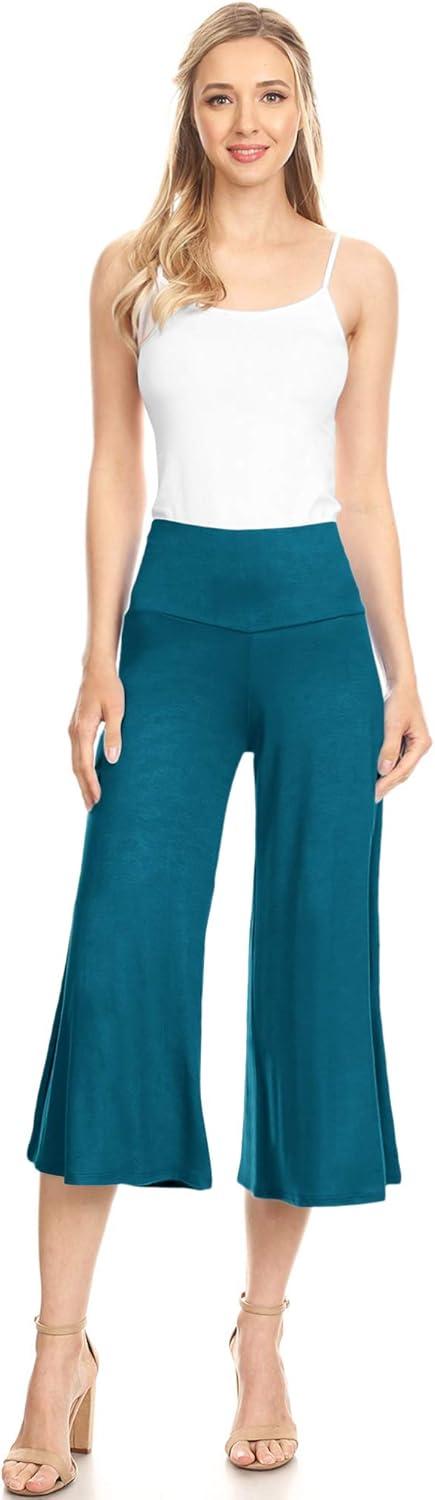 imageMade By Johnny Womens High Elastic Waistband Wide Leg Palazzo Culotte Gaucho Capri Pants S5XLWb876teal