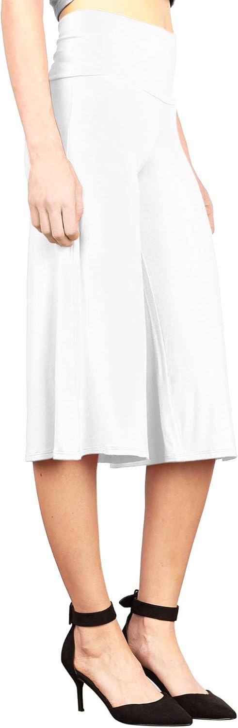 imageMade By Johnny Womens High Elastic Waistband Wide Leg Palazzo Culotte Gaucho Capri Pants S5XLWb876white