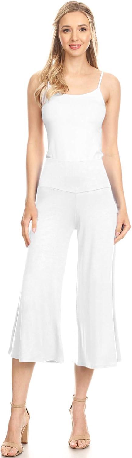 imageMade By Johnny Womens High Elastic Waistband Wide Leg Palazzo Culotte Gaucho Capri Pants S5XLWb876white