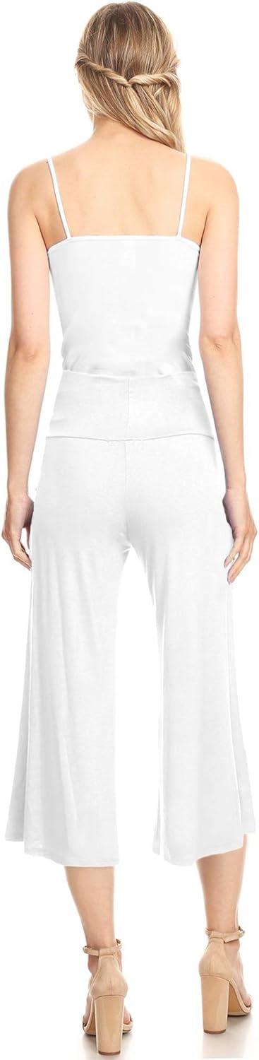 imageMade By Johnny Womens High Elastic Waistband Wide Leg Palazzo Culotte Gaucho Capri Pants S5XLWb876white