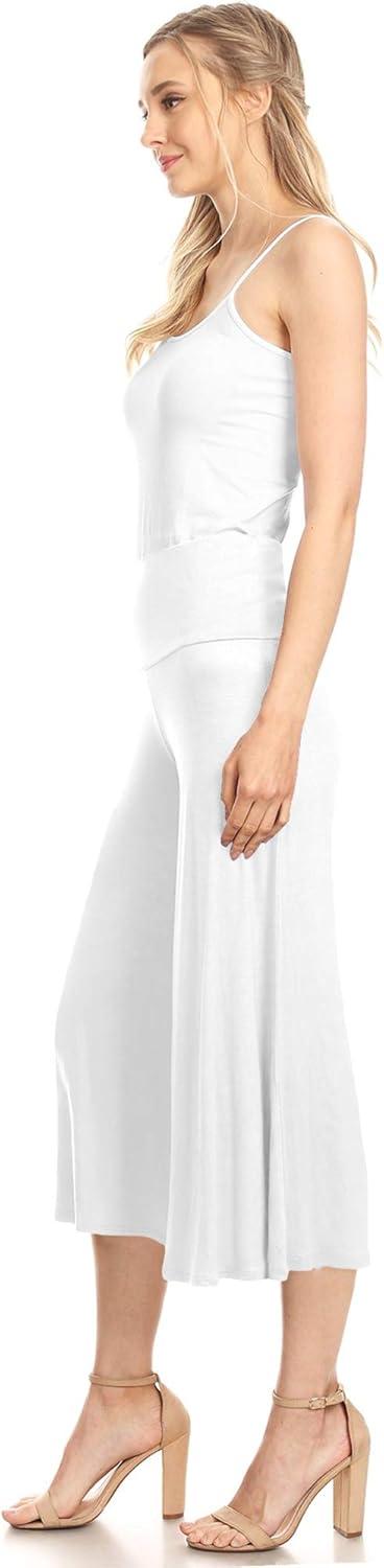 imageMade By Johnny Womens High Elastic Waistband Wide Leg Palazzo Culotte Gaucho Capri Pants S5XLWb876white