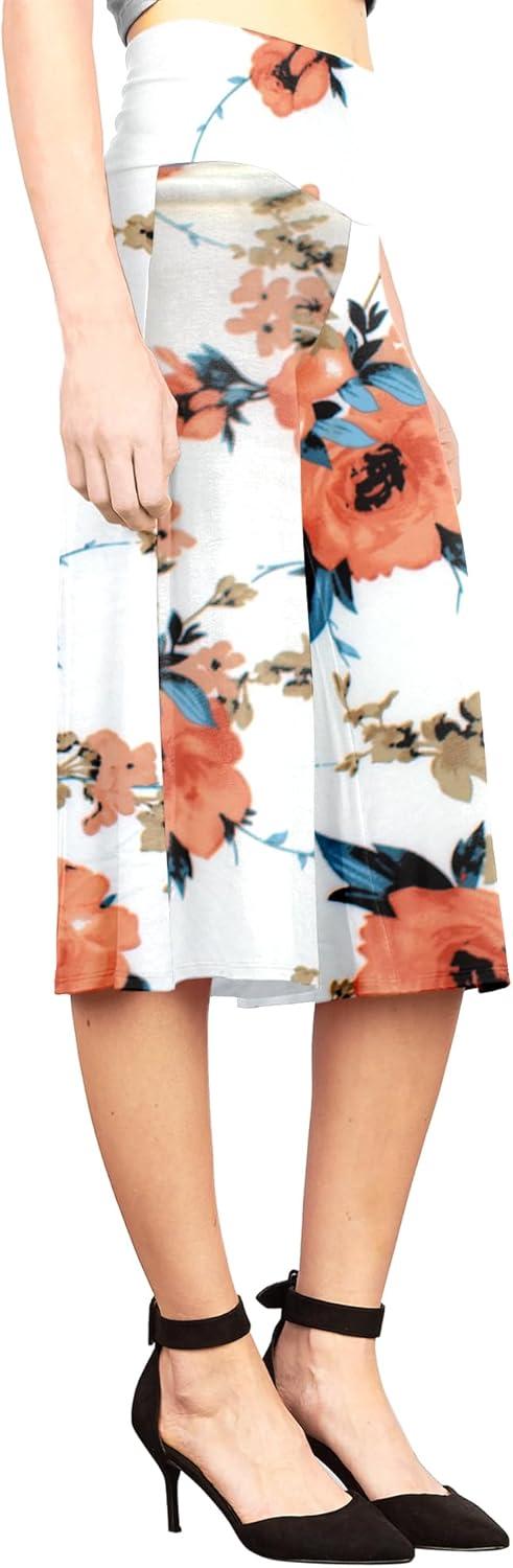 imageMade By Johnny Womens High Elastic Waistband Wide Leg Palazzo Culotte Gaucho Capri Pants S5XLWb876whitefloral