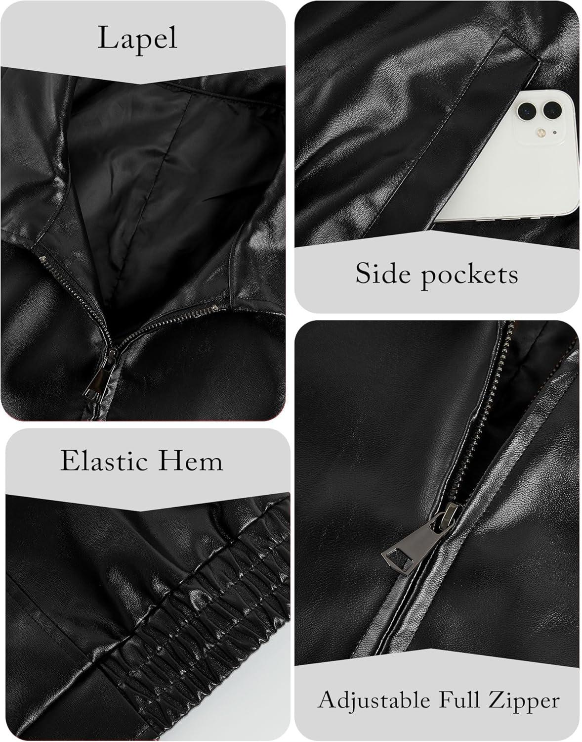 imageMiladusa Womens Oversized Leather Jackets Faux Casual Zip Up Trendy Bomber Motorcycle Jacket with PocketsBlack