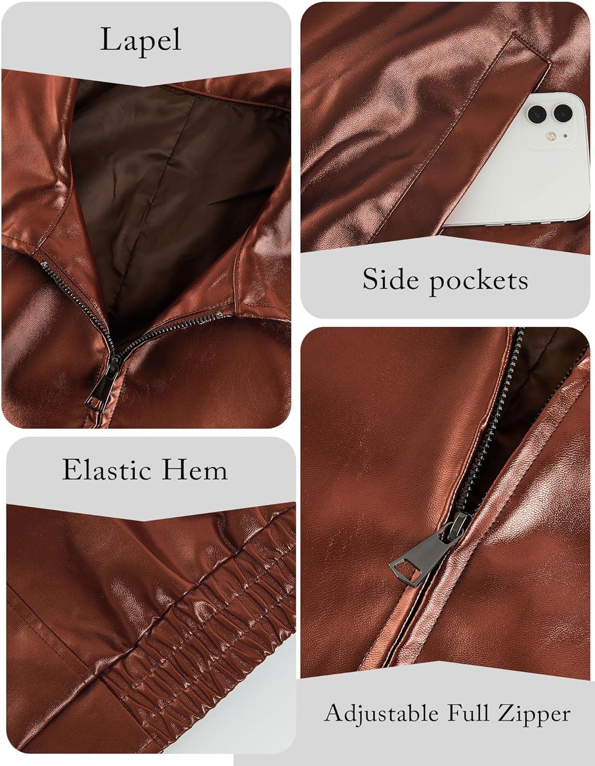 imageMiladusa Womens Oversized Leather Jackets Faux Casual Zip Up Trendy Bomber Motorcycle Jacket with PocketsBrown