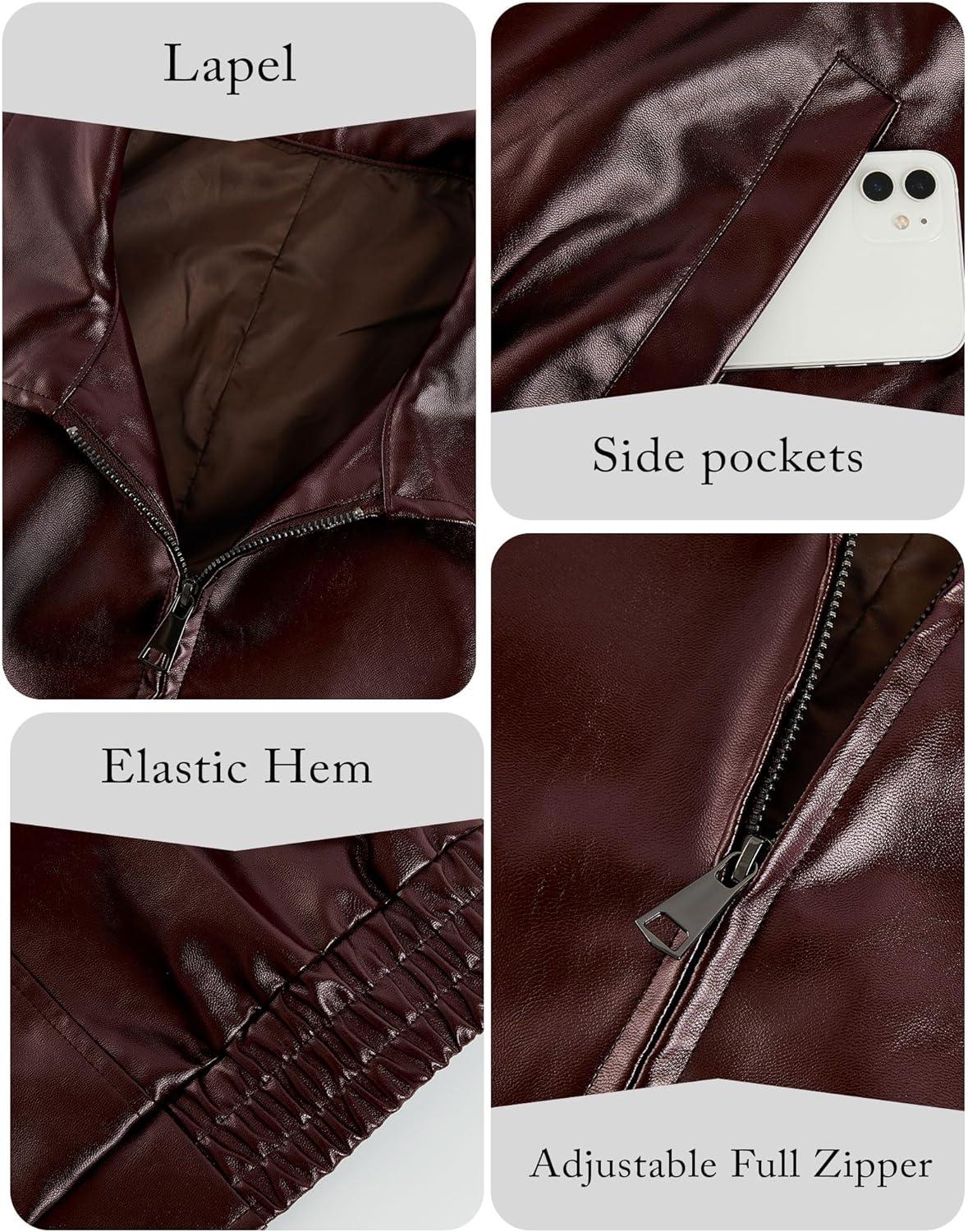 imageMiladusa Womens Oversized Leather Jackets Faux Casual Zip Up Trendy Bomber Motorcycle Jacket with PocketsDark Brown