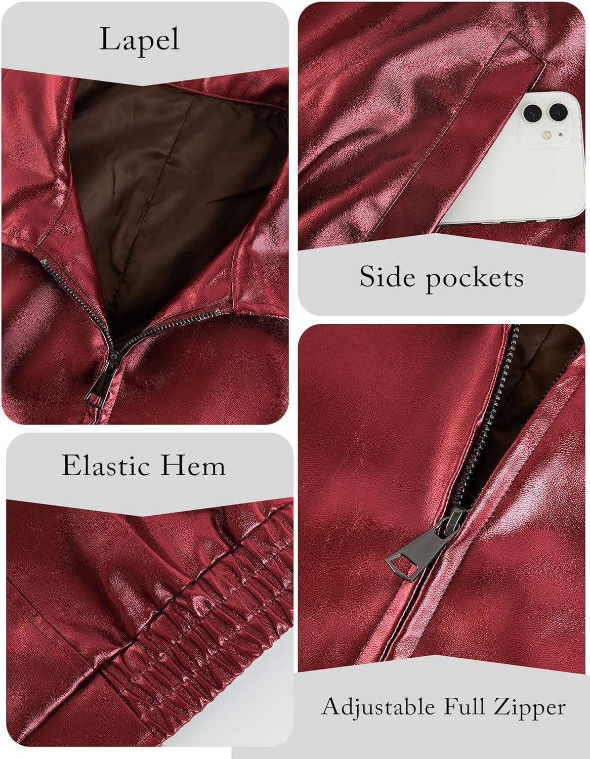 imageMiladusa Womens Oversized Leather Jackets Faux Casual Zip Up Trendy Bomber Motorcycle Jacket with PocketsDark Red