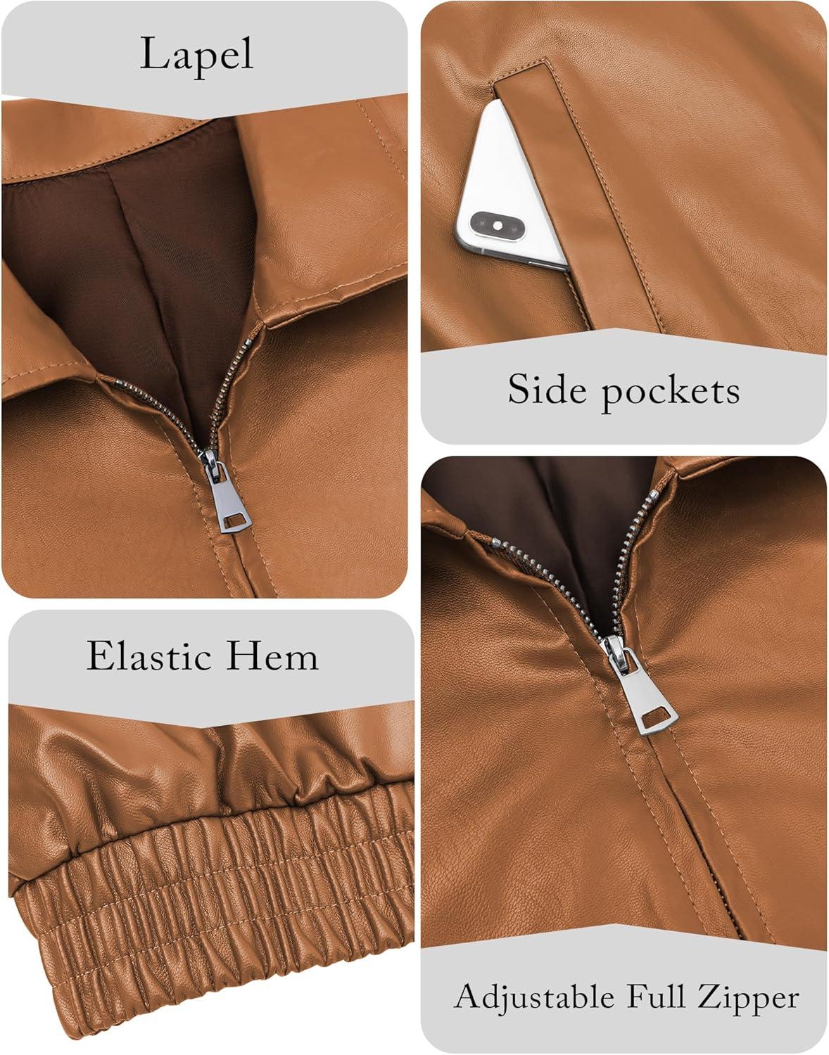 imageMiladusa Womens Oversized Leather Jackets Faux Casual Zip Up Trendy Bomber Motorcycle Jacket with PocketsKhaki