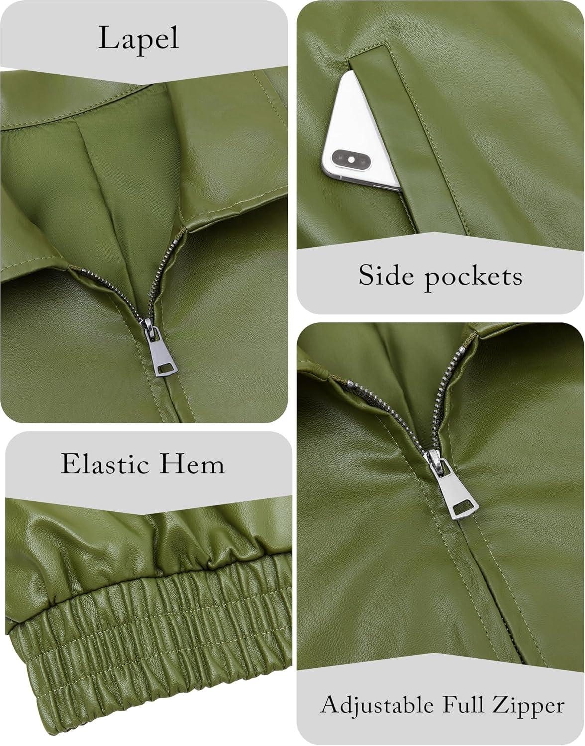 imageMiladusa Womens Oversized Leather Jackets Faux Casual Zip Up Trendy Bomber Motorcycle Jacket with PocketsMilitary Green