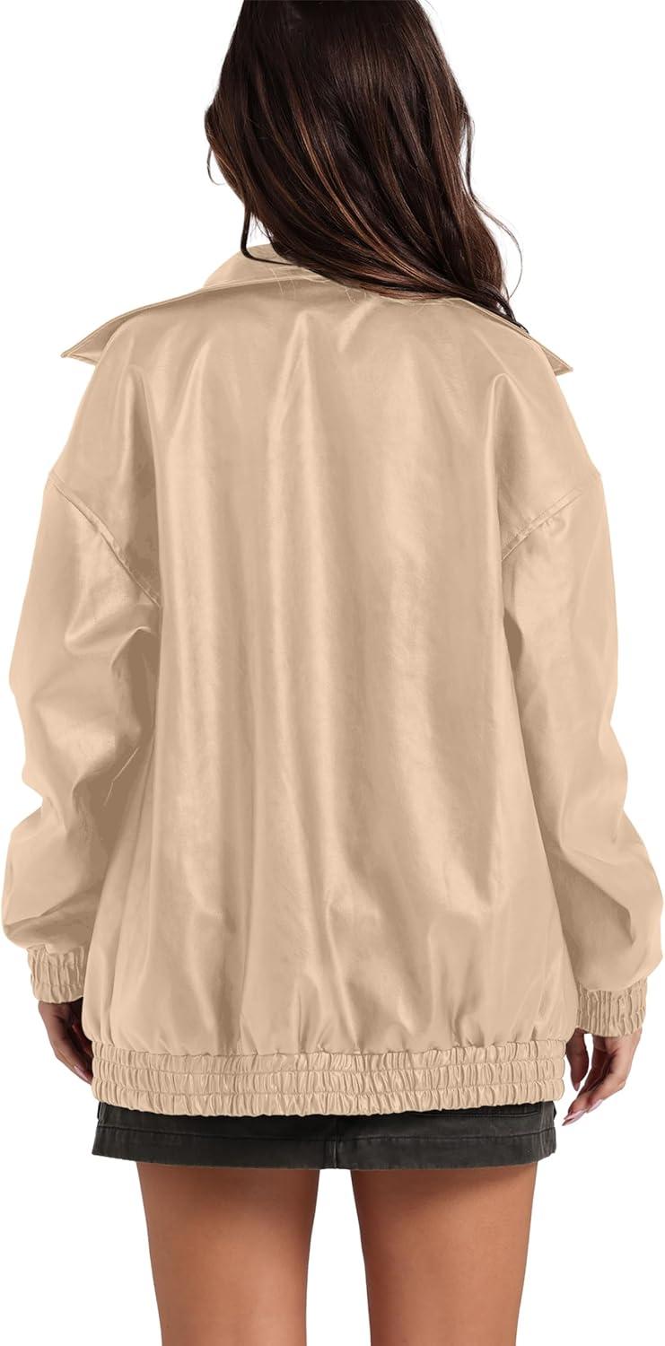 imageSampeel Leather Jacket Women Faux Oversized Motorcycle Bomber Coats 2025 Fall Fashion Outfits Winter ClothesApricot