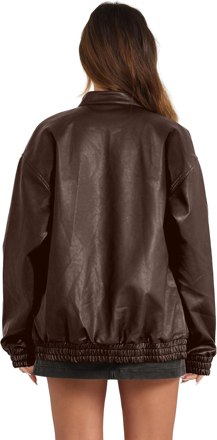 imageSampeel Leather Jacket Women Faux Oversized Motorcycle Bomber Coats 2025 Fall Fashion Outfits Winter ClothesBbrown