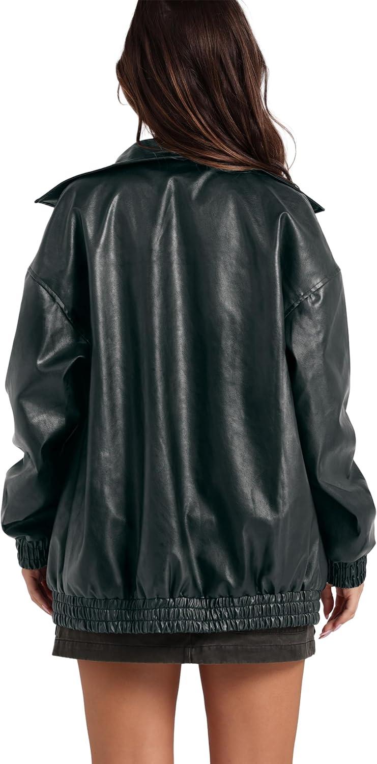 imageSampeel Leather Jacket Women Faux Oversized Motorcycle Bomber Coats 2025 Fall Fashion Outfits Winter ClothesBlue