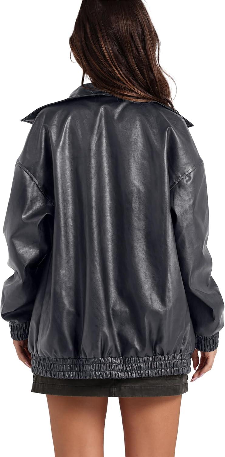 imageSampeel Leather Jacket Women Faux Oversized Motorcycle Bomber Coats 2025 Fall Fashion Outfits Winter ClothesGrey