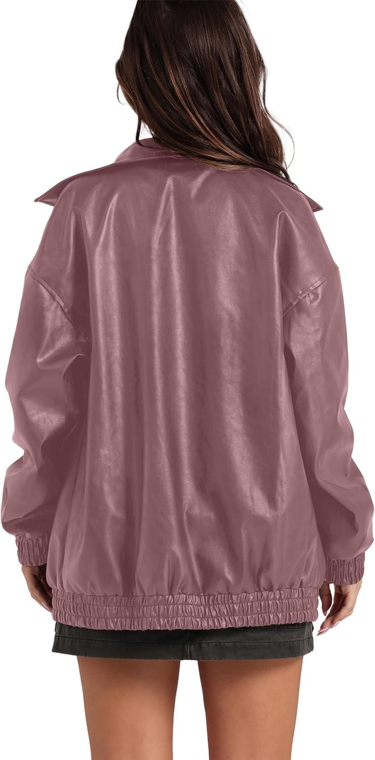 imageSampeel Leather Jacket Women Faux Oversized Motorcycle Bomber Coats 2025 Fall Fashion Outfits Winter ClothesPink