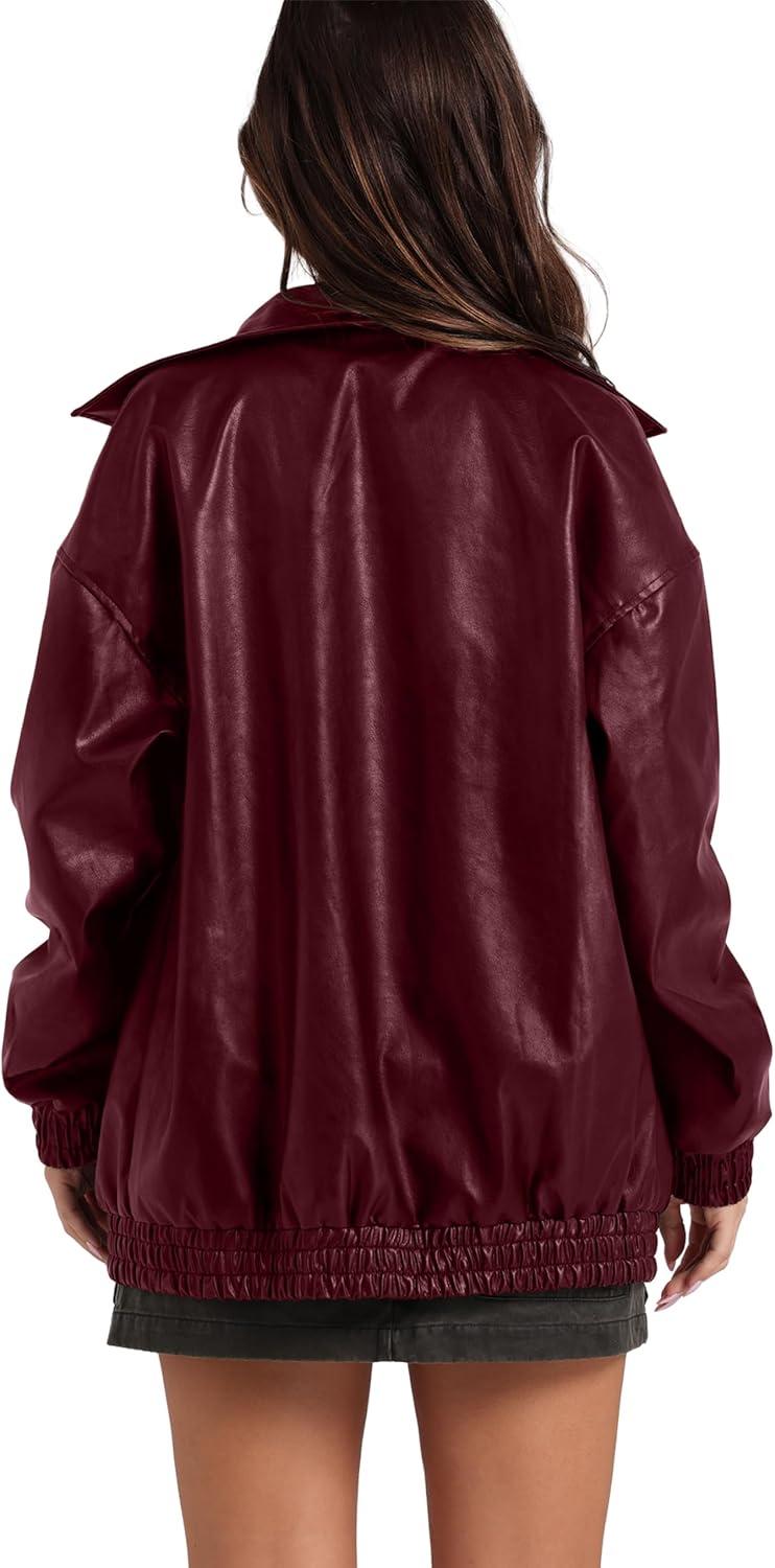imageSampeel Leather Jacket Women Faux Oversized Motorcycle Bomber Coats 2025 Fall Fashion Outfits Winter ClothesRed