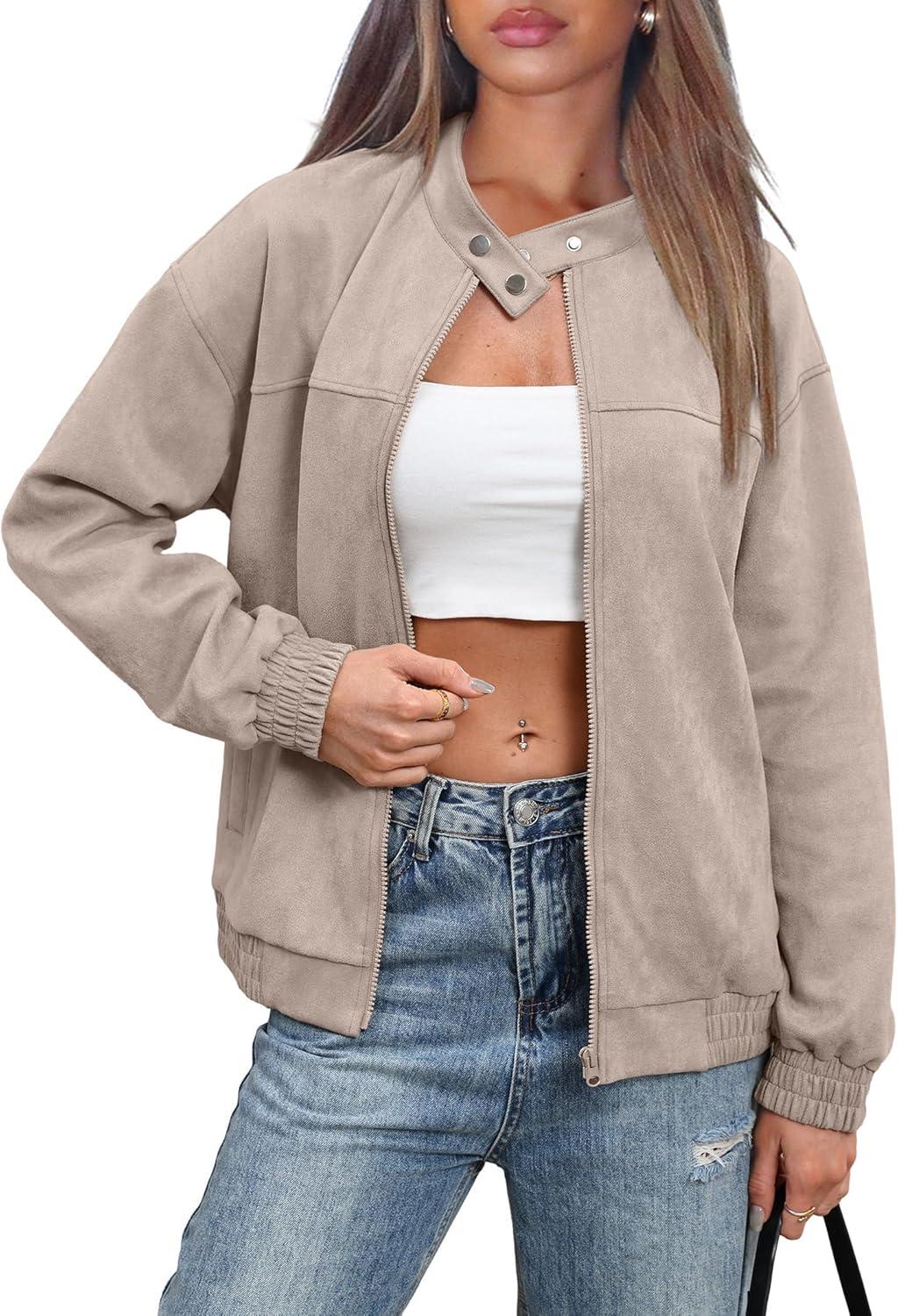 imageSampeel Leather Jacket Women Faux Oversized Motorcycle Bomber Coats 2025 Fall Fashion Outfits Winter ClothesSuede Apricot