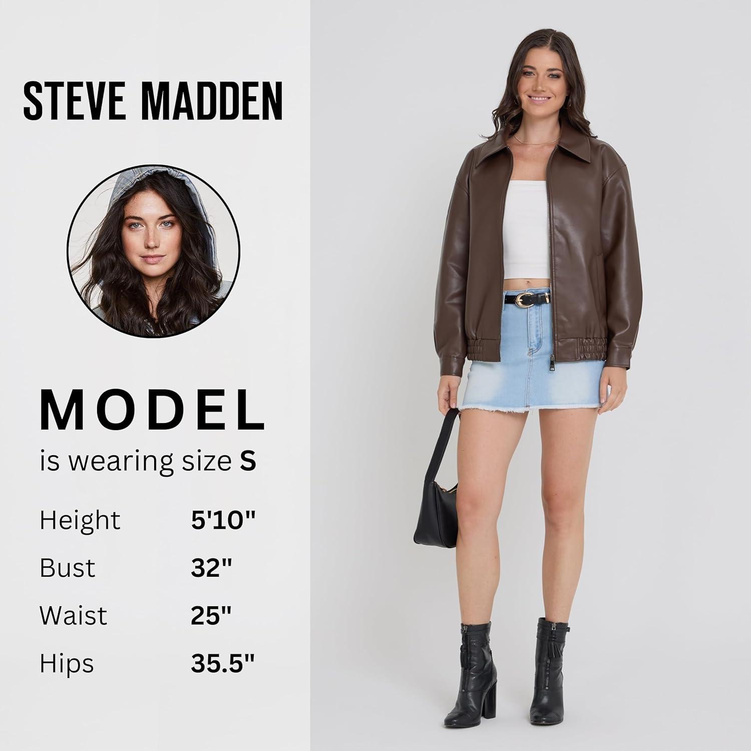 imageSteve Madden Leather Jacket Women Faux Leather Oversized Bomber Jacket Women Plus Size Motorcycle JacketsEspresso