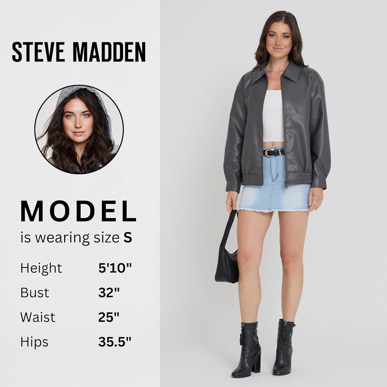 imageSteve Madden Leather Jacket Women Faux Leather Oversized Bomber Jacket Women Plus Size Motorcycle JacketsGrey
