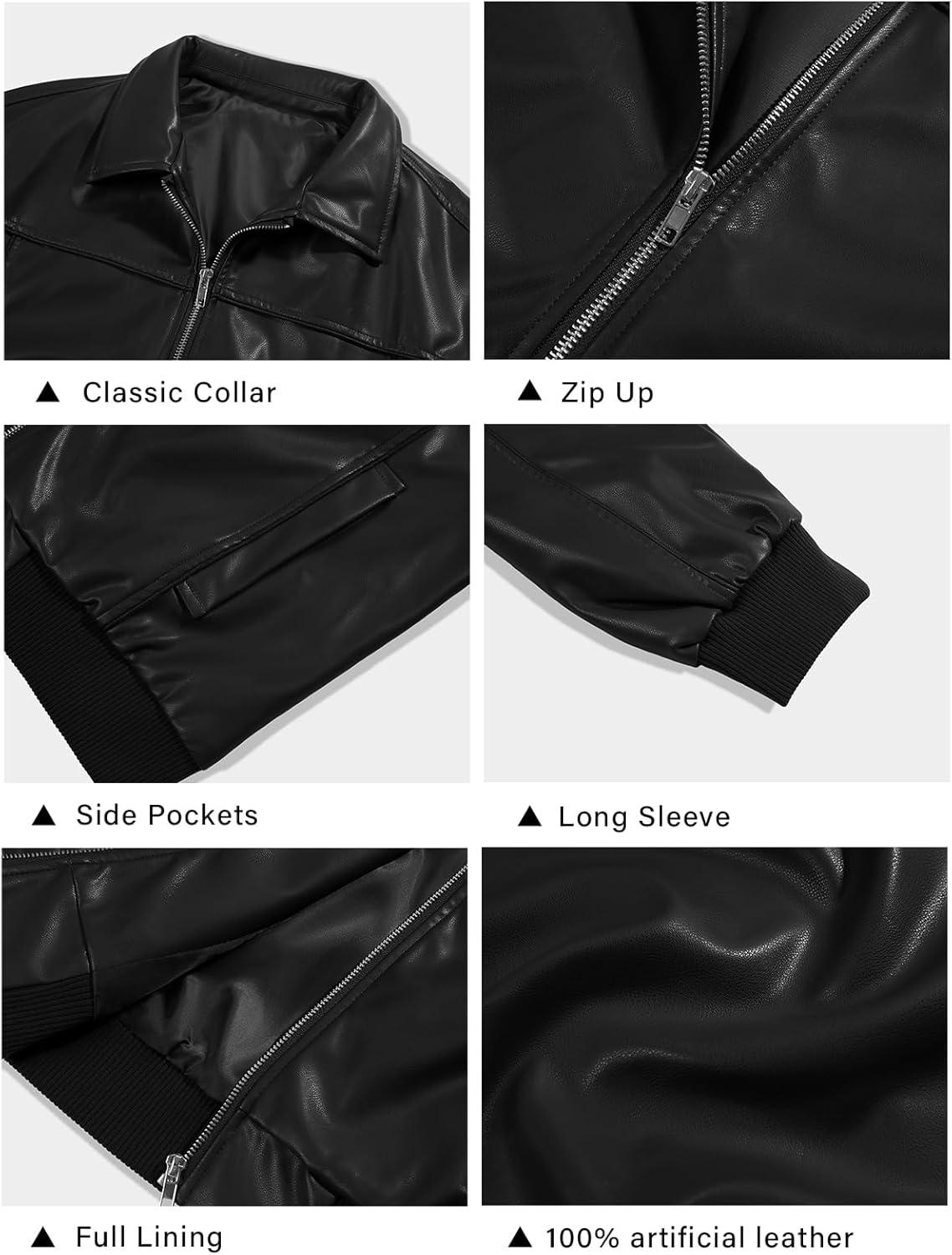 imageTankaneo Womens Faux Leather Jackets Oversized Bomber Casual Fall Fashion Zip Up Moto Biker CoatsBlack