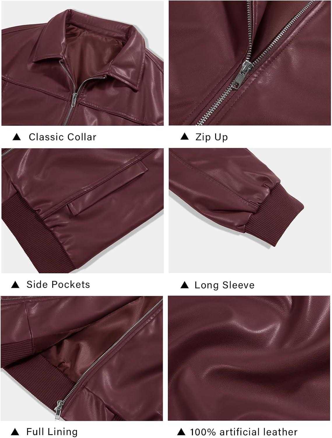 imageTankaneo Womens Faux Leather Jackets Oversized Bomber Casual Fall Fashion Zip Up Moto Biker CoatsBurgundy