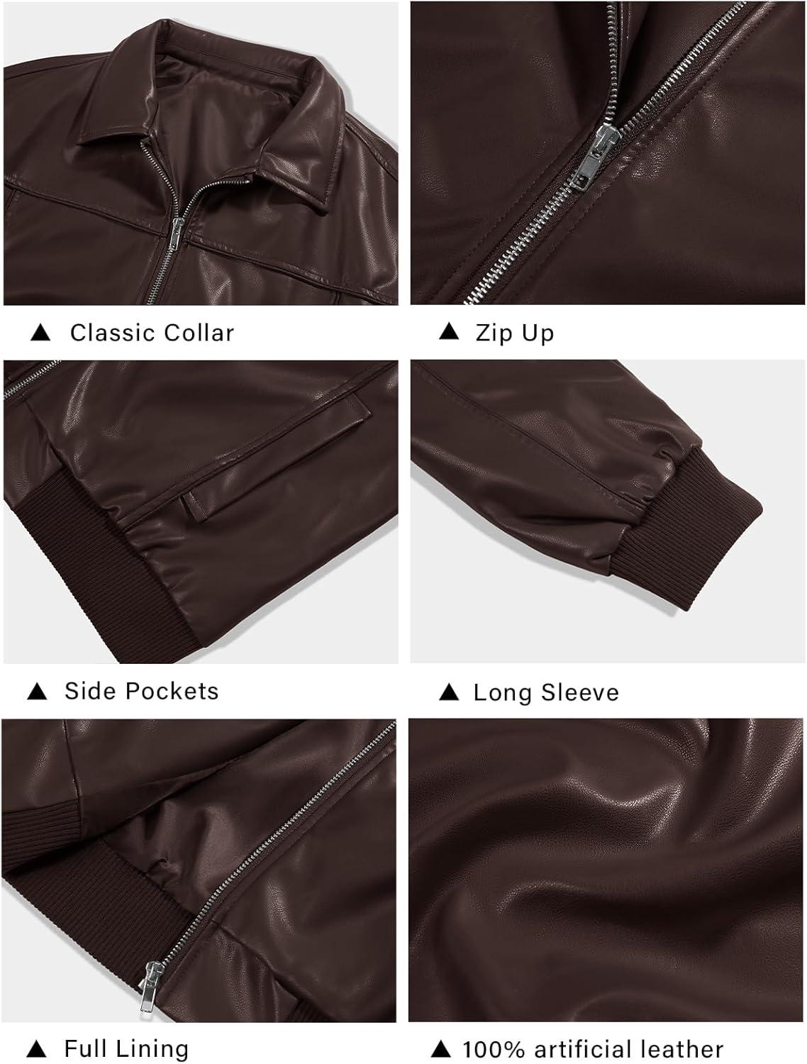 imageTankaneo Womens Faux Leather Jackets Oversized Bomber Casual Fall Fashion Zip Up Moto Biker CoatsChocolate