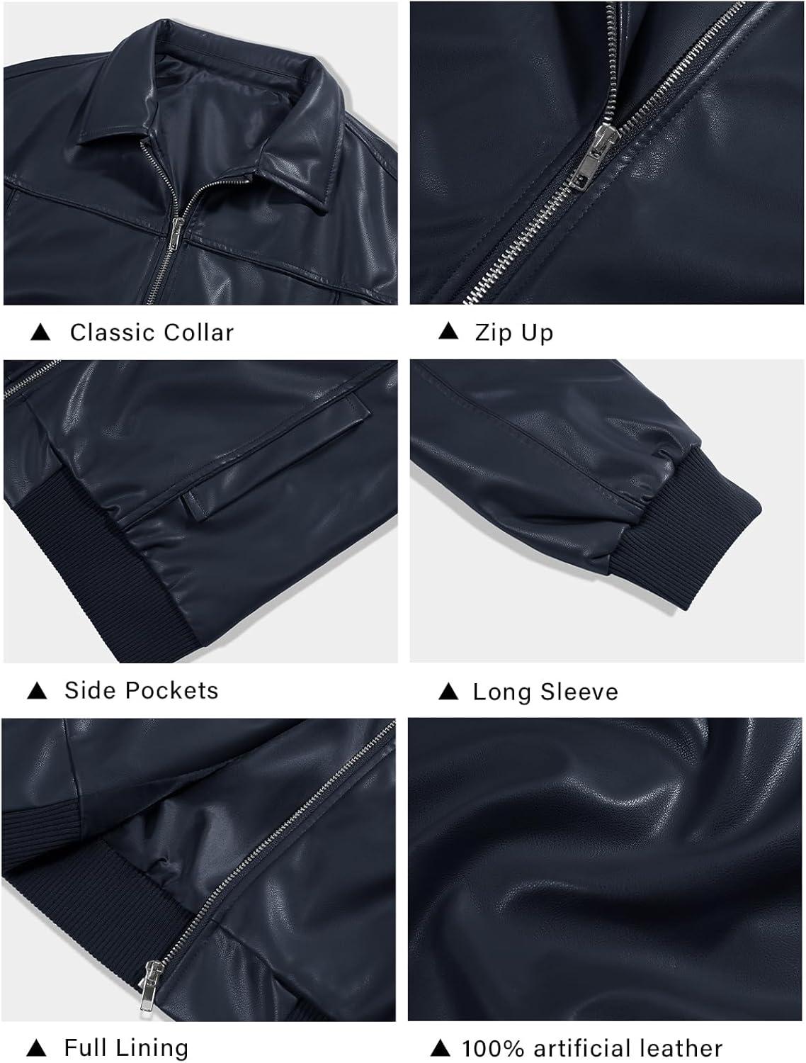 imageTankaneo Womens Faux Leather Jackets Oversized Bomber Casual Fall Fashion Zip Up Moto Biker CoatsDark Blue