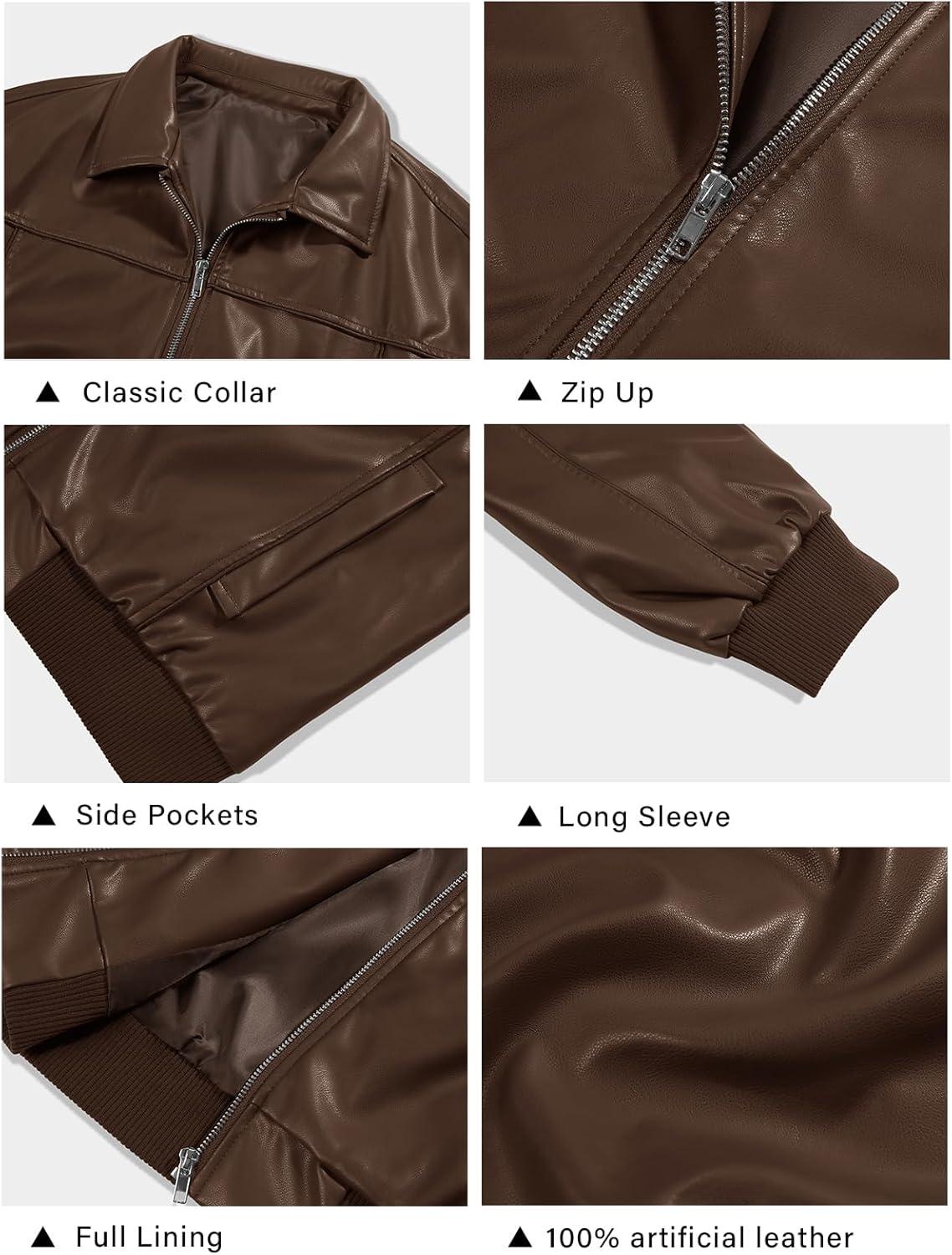imageTankaneo Womens Faux Leather Jackets Oversized Bomber Casual Fall Fashion Zip Up Moto Biker CoatsDark Brown