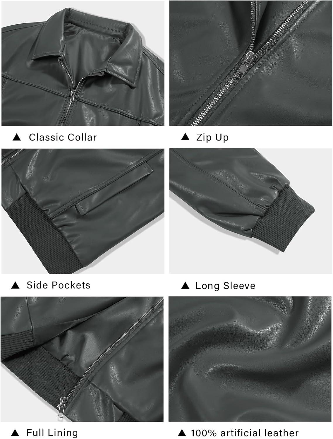 imageTankaneo Womens Faux Leather Jackets Oversized Bomber Casual Fall Fashion Zip Up Moto Biker CoatsGrey Green