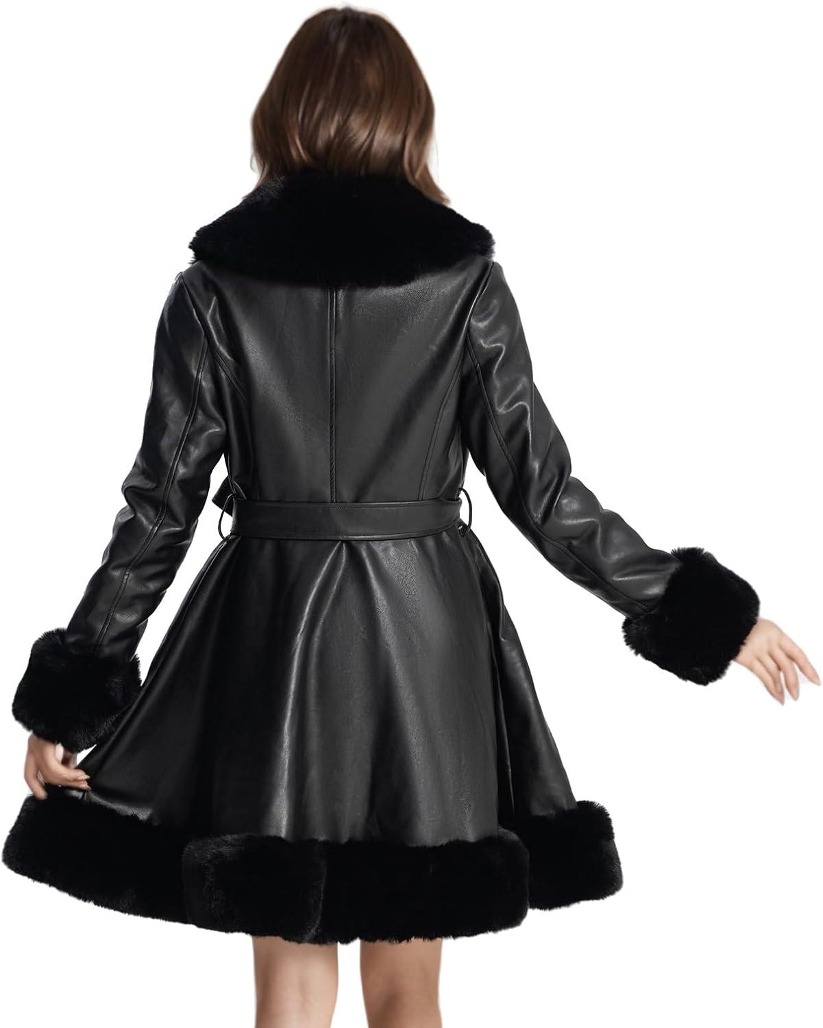 imageWinter Faux Fur Coats for WomenFaux Fur Leather Jacket WomenBlack
