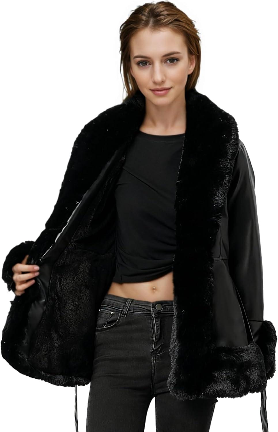 imageWinter Faux Fur Coats for WomenFaux Fur Leather Jacket WomenBlack02