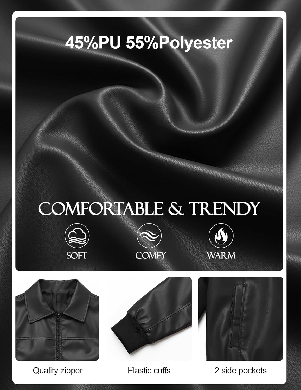 imageWomens Faux Oversized Leather Jacket Zip Up Motorcycle Bomber Spring Jackets 2026 Vintage Y2K Tops Winter CoatsBlack