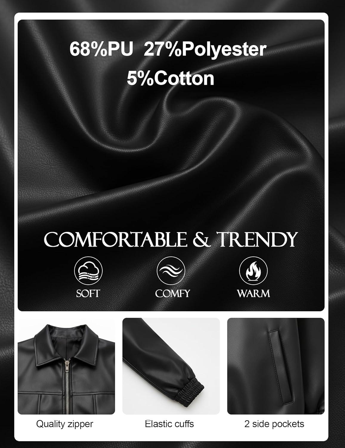 imageWomens Oversized Leather Jacket Casual Soft Faux Leather Zip Motorcycle Coat With Pocket 2026 Spring TrendyBlack