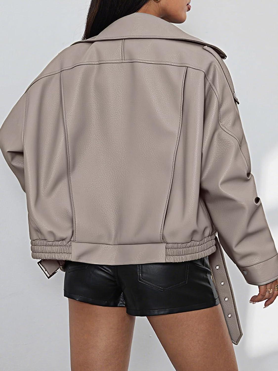 imageWomens Oversized Leather Jackets Faux Suede Fall Fashion Motorcycle Coats Winter Outfits Clothes Y2k TopsApricot