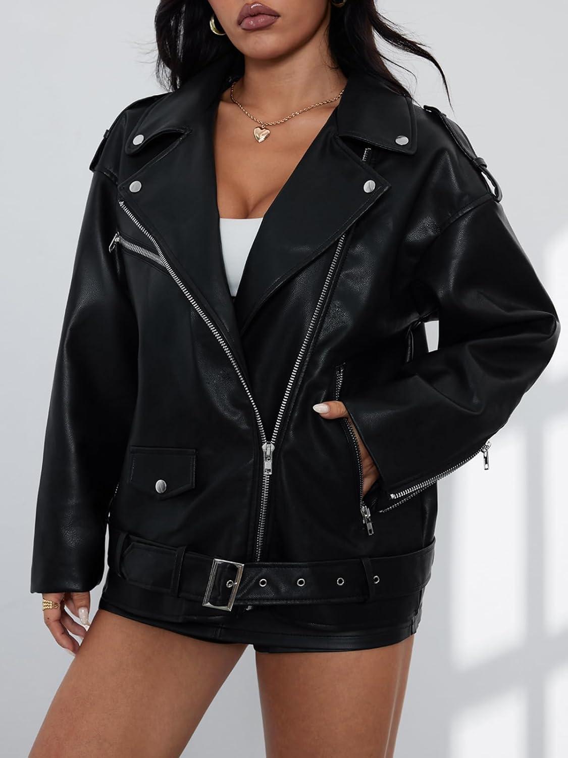 imageWomens Oversized Leather Jackets Faux Suede Fall Fashion Motorcycle Coats Winter Outfits Clothes Y2k TopsBlack 058